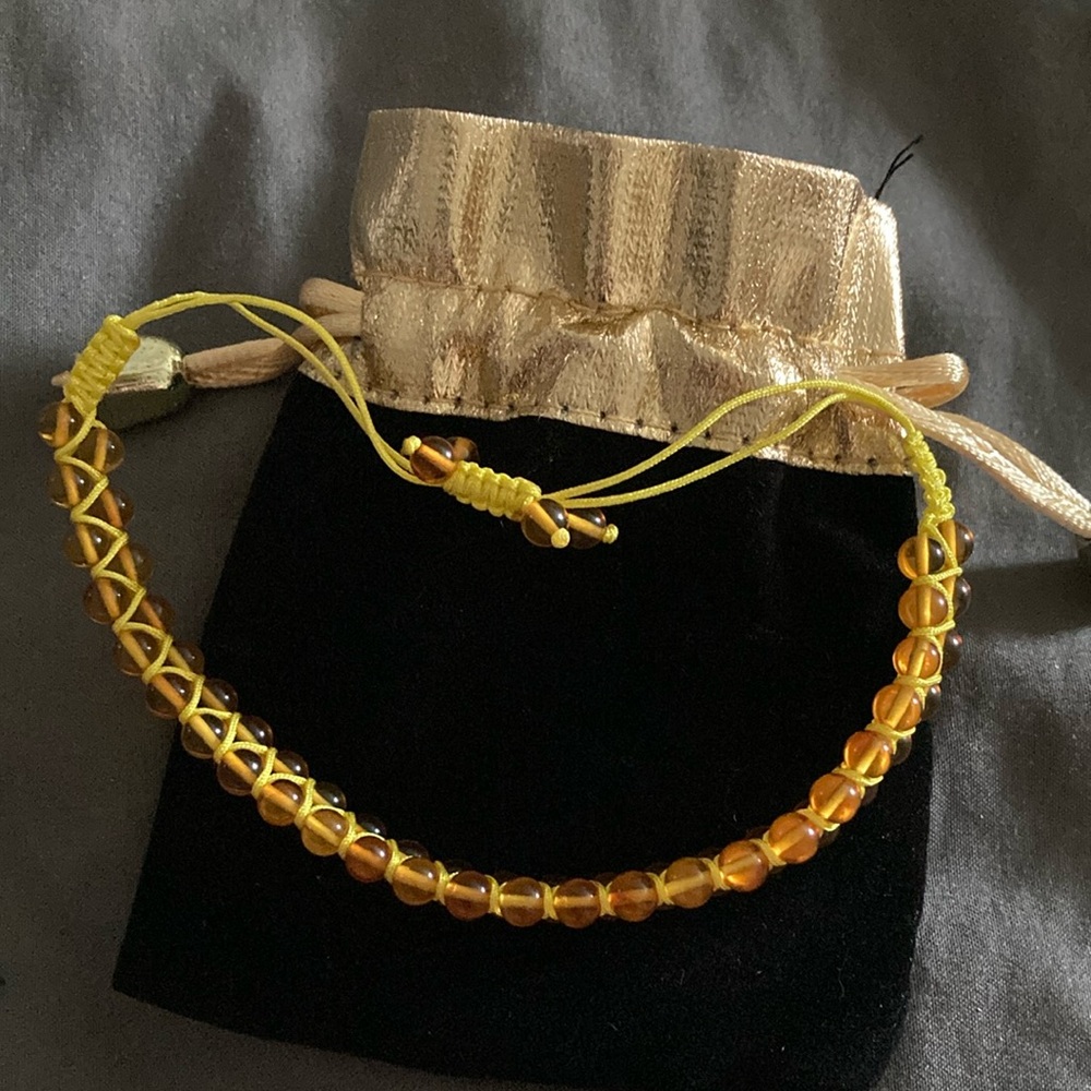 Amber Beaded Bracelet with Gold Accents